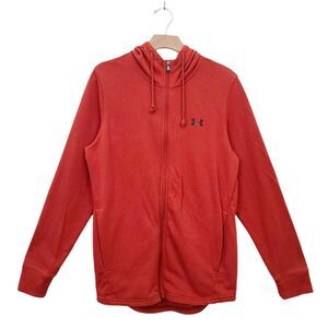Under Armour Hoodie Mens Small Red Loose Full Zip Terrycloth Athletic Gym